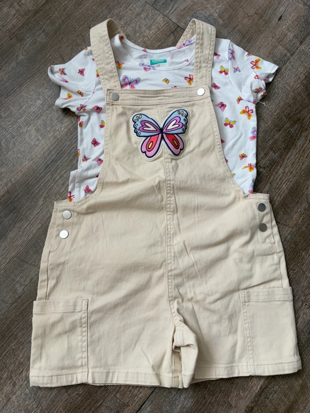 🌸 $10 SALE 🌸 365 Kids Cream Butterfly Short Overalls with White Butterfly Tee
